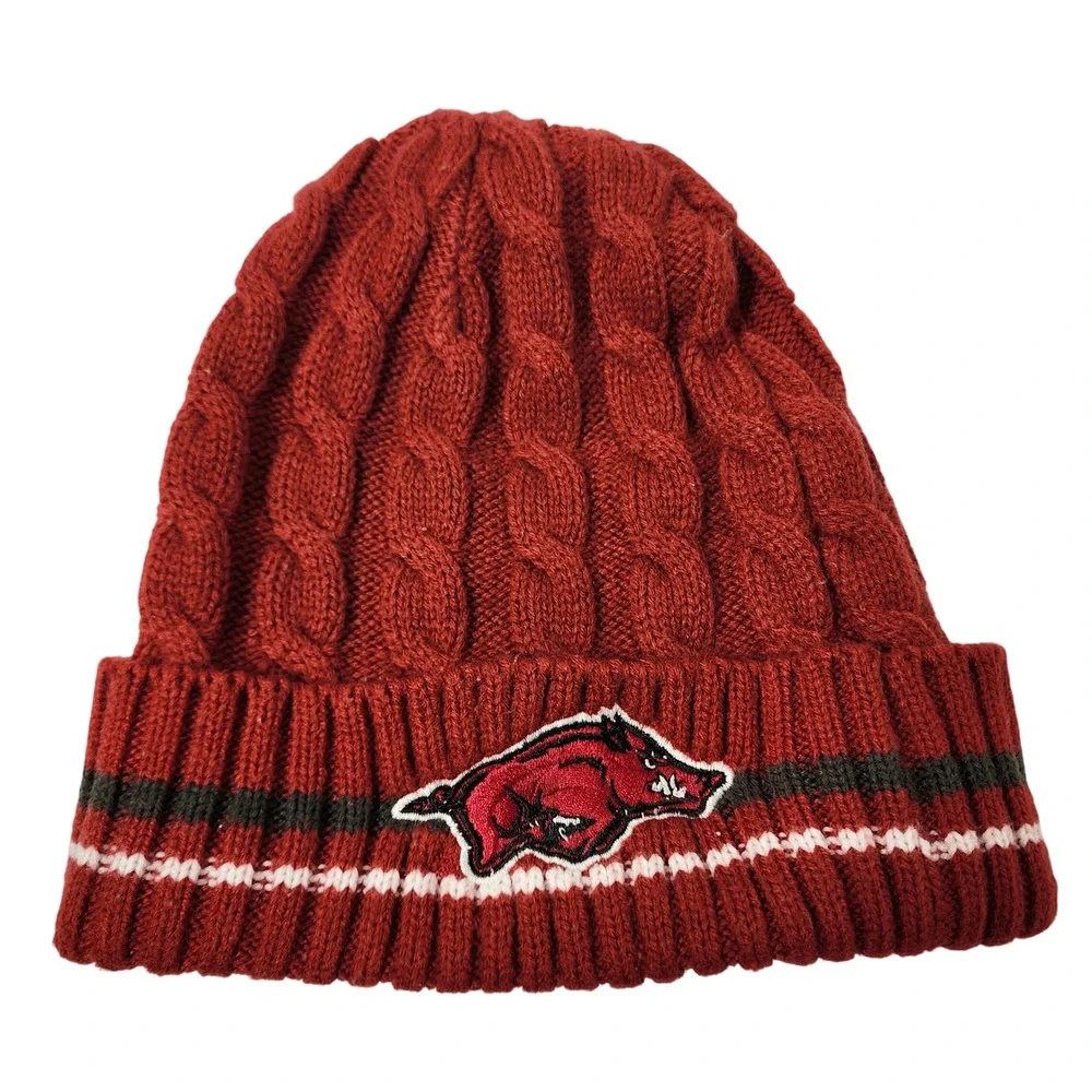 Arkansas‎ Razorbacks Cabled Knit Beanie Hat One Size Fits All Red